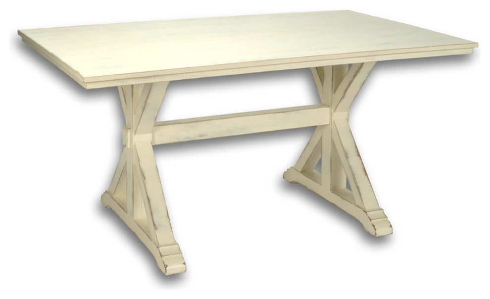 Trestle Table, Antique White, Distressed, 96"x36"