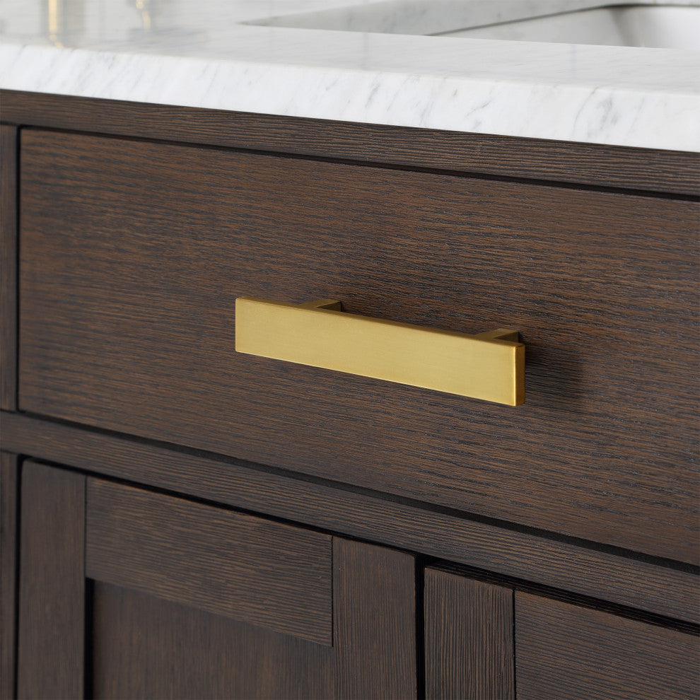 Chestnut 60" Bath Vanity, Brown Oak, Vanity With Faucet(s) With  Satin Gold Finsih Hardware