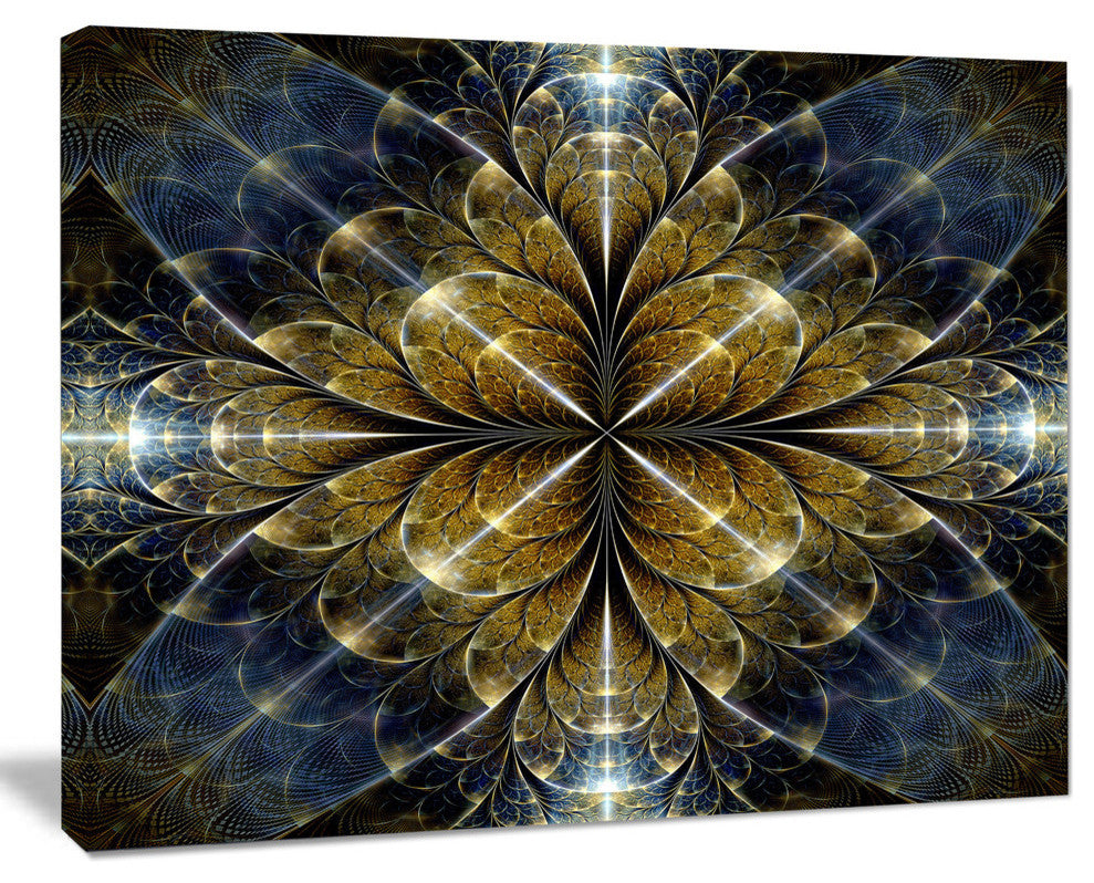 Digital Gold Fractal Flower Pattern, Abstract Wall Art Canvas, 40x30