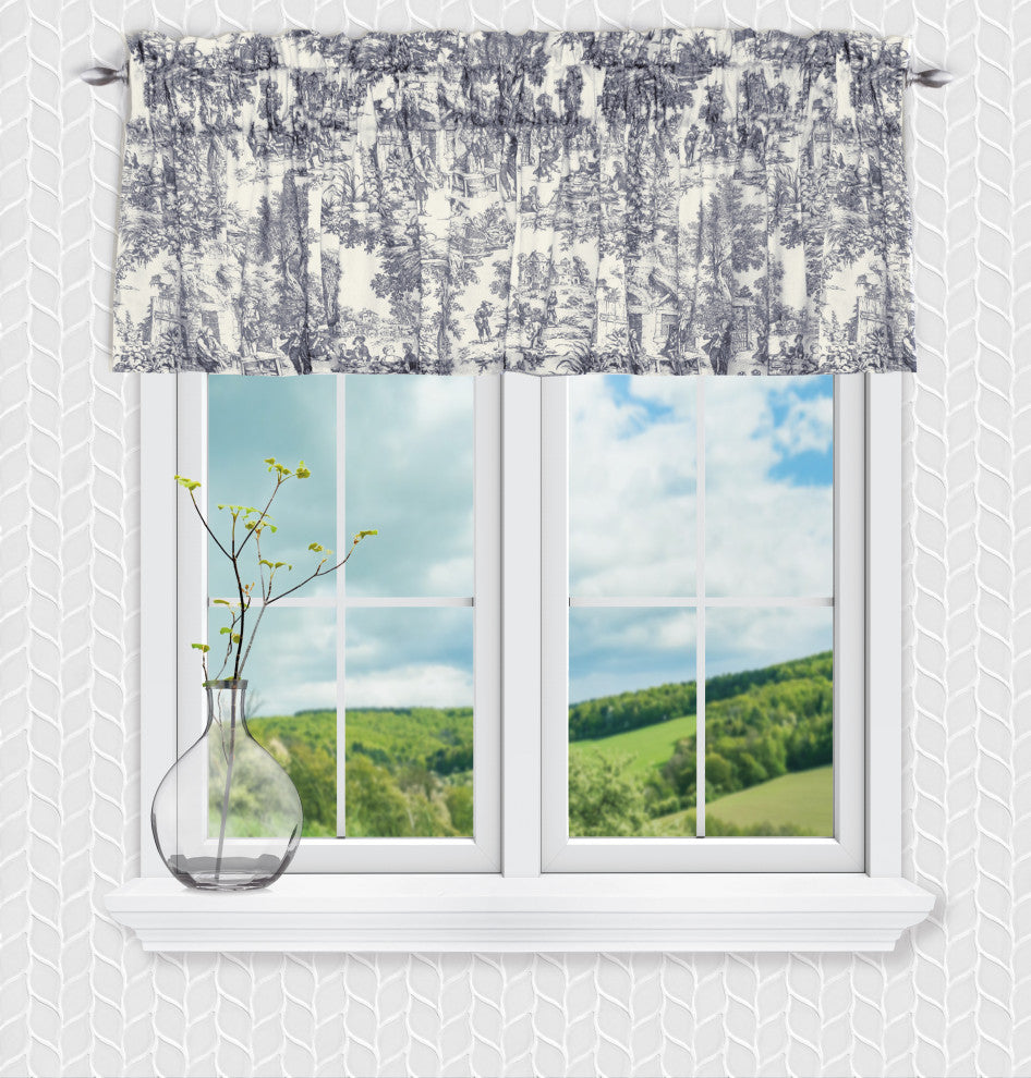 Ellis Curtain Victoria Park Toile 70"x15" Tailored Valance, Blue