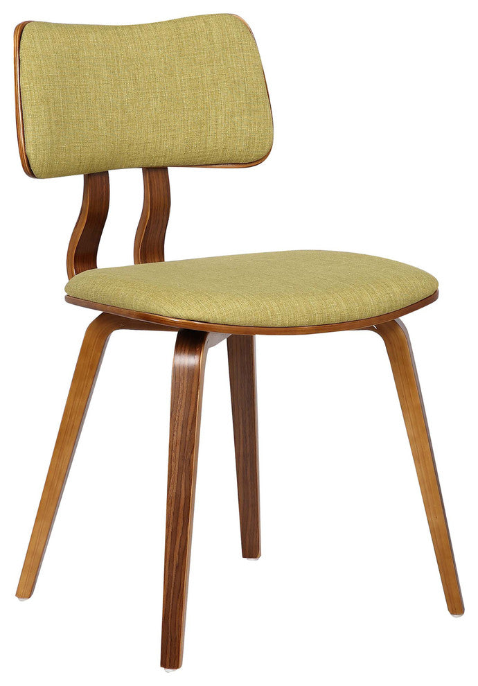 Mick Dining Chair, Walnut Wood and Green Fabric