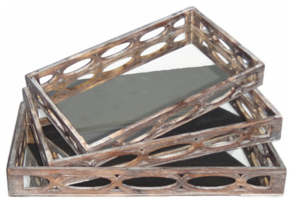 Cecelia Mirrored Trays, Set of 3, Natural