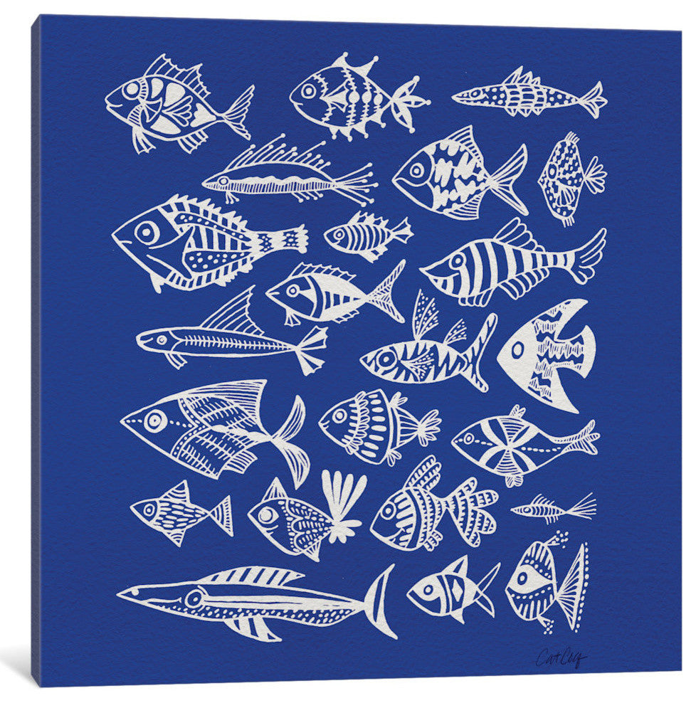 "Fish Inkings Blue" Print by Cat Coquillette, 26"x26"x1.5"