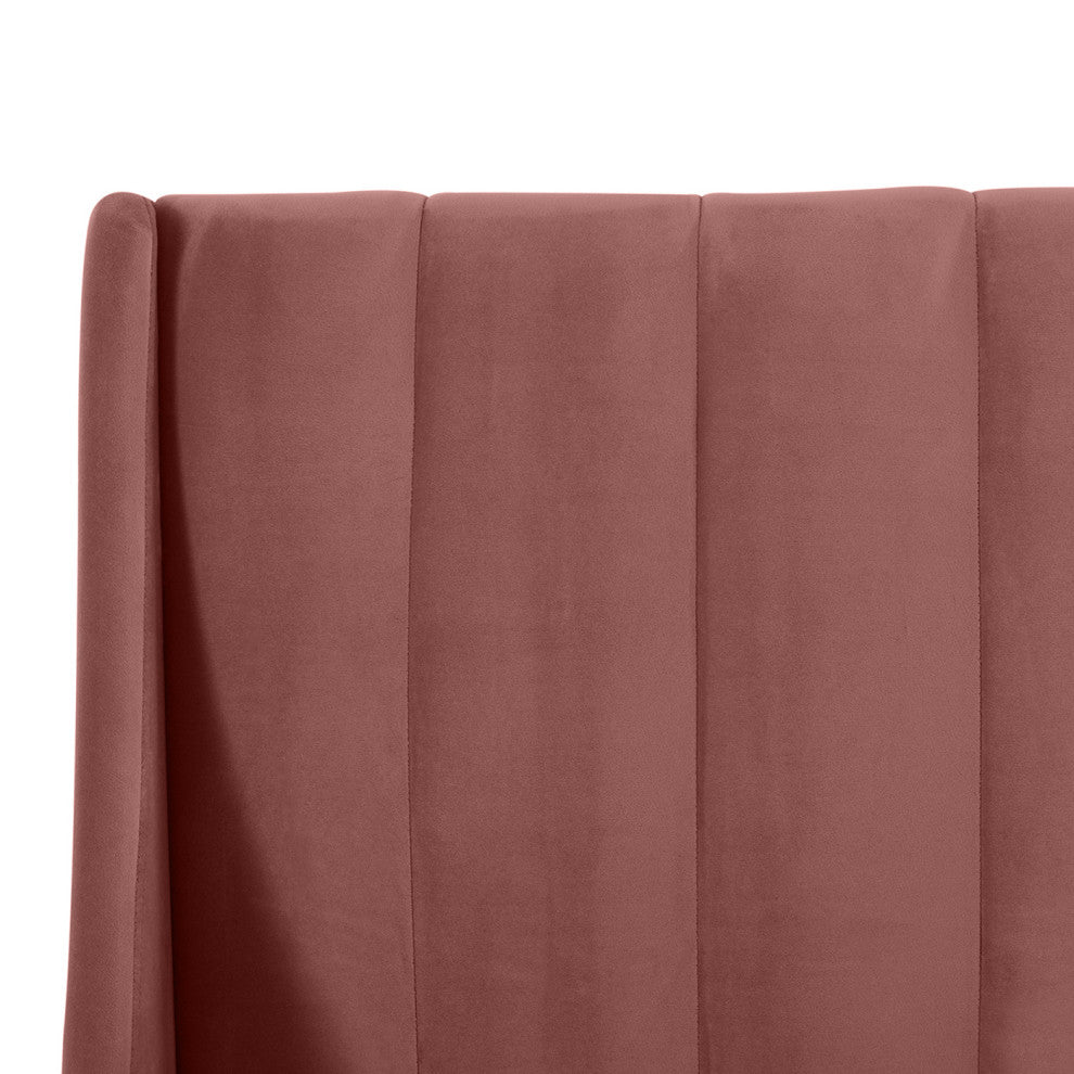 Aspen Modern Vertical Tufted Upholstered Platform Bed, Ash Rose Velvet, Queen