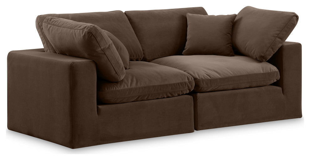 Comfy Upholstered Modular Sofa, Brown, 2-Piece: 2 Corner Chair, Velvet