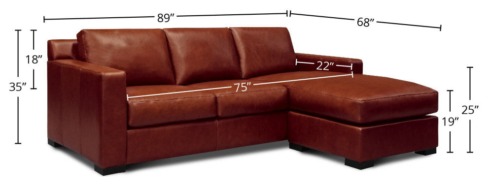 Santiago 100% Top Grain Leather Mid-century Modular Sectional With Chaise