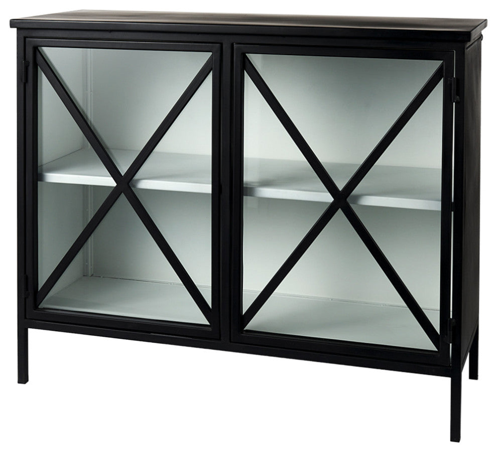 Aurelia Black Metal With White Interior Glass Accent Cabinet