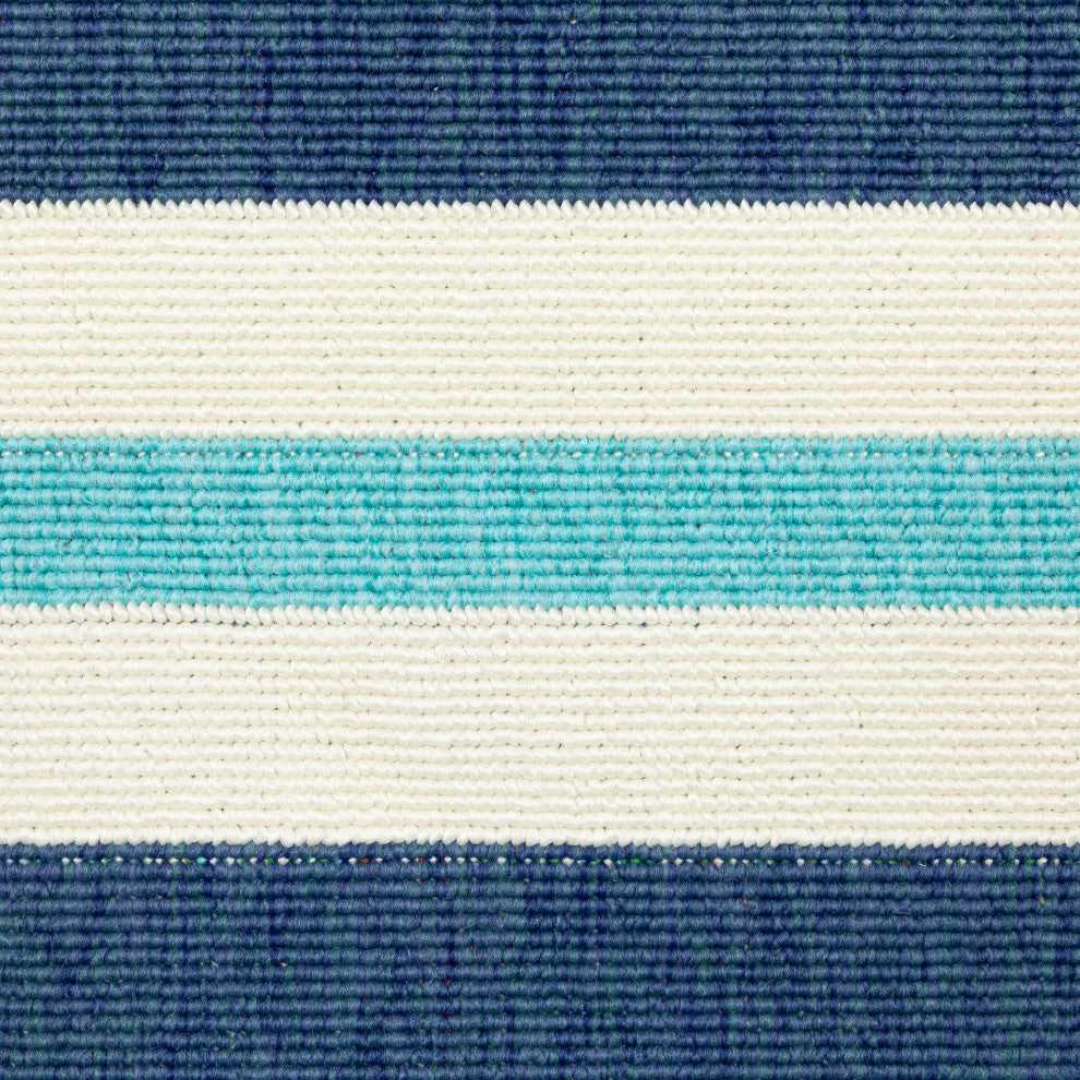 Madelina Stripe Blue and Ivory Indoor or Outdoor Area Rug, 7'10" Round