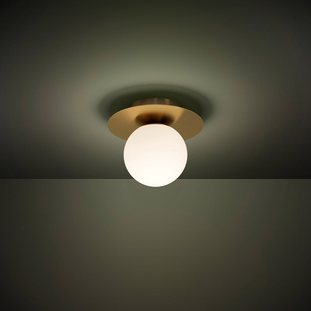 Arenales, 1 Light Ceiling Light, Brushed Brass Finish, White Opal Glass Shade