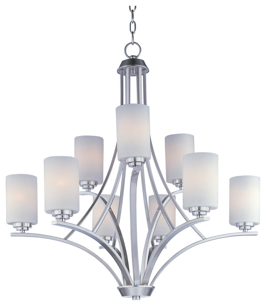 Deven 9-Light Chandelier, Satin Nickel, Satin White Glass