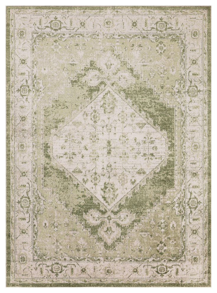 Nourison Astra Machine Washable 4' x 6' Ivory Green Vintage Indoor Rug