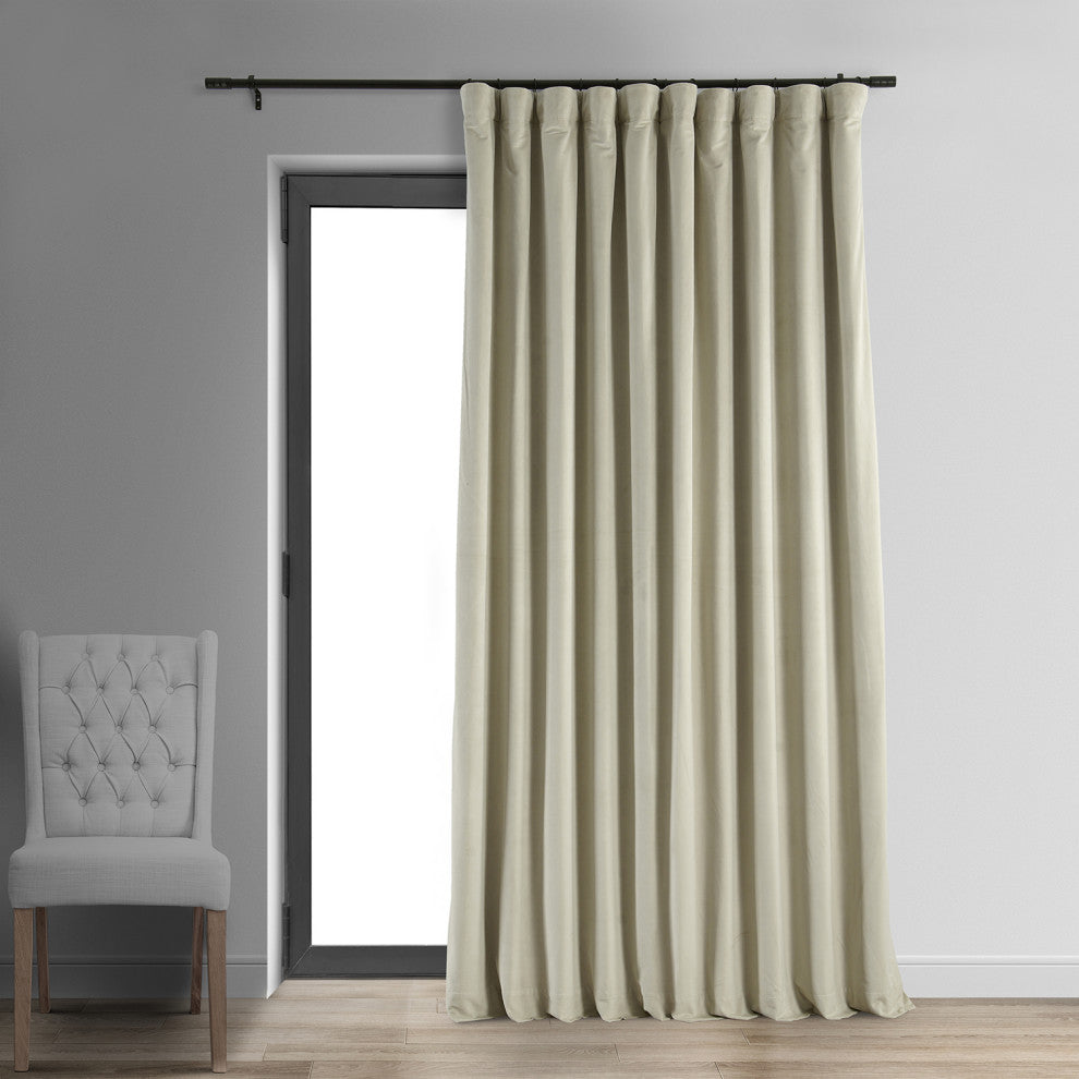 Extra Wide Blackout Velvet Curtain Single Panel, Cool Beige, 100"x108"