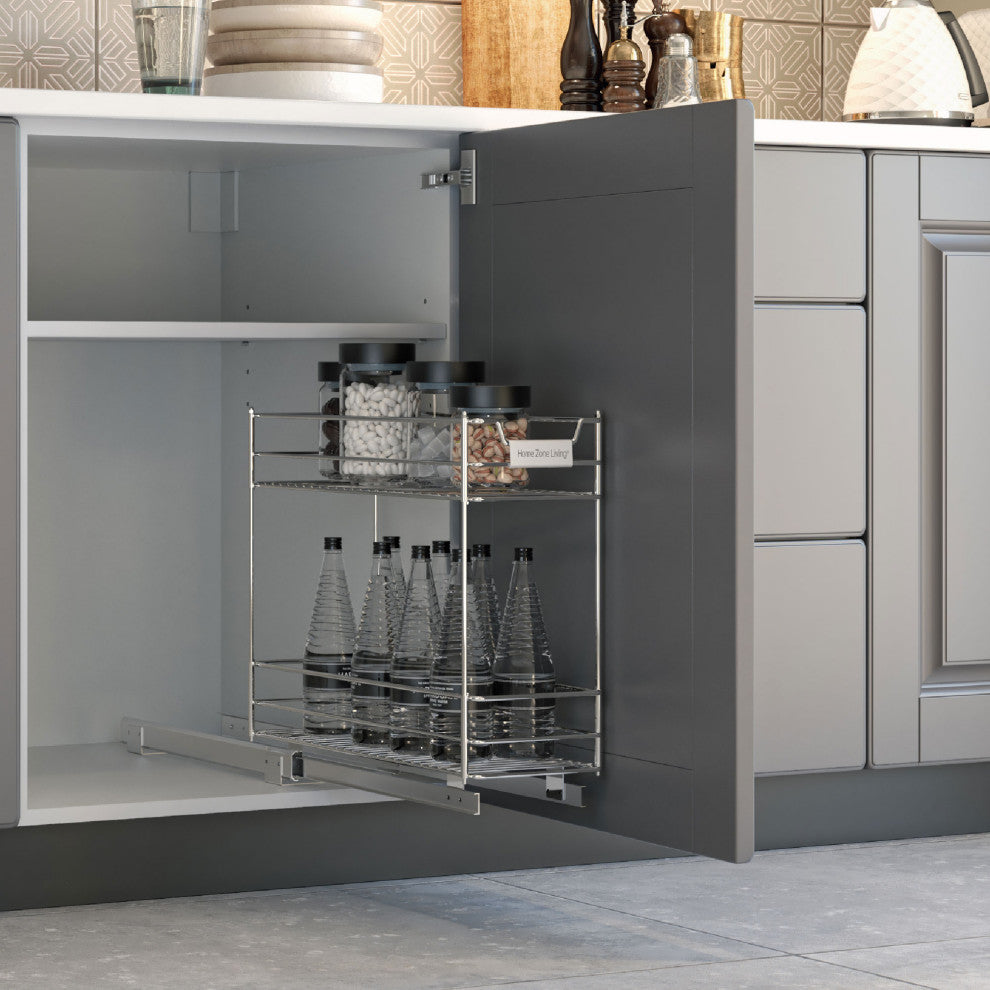 Home Zone Living Pull Out Drawer Cabinet Organizer, 2-Tier, 7 in. W x 20 in. D
