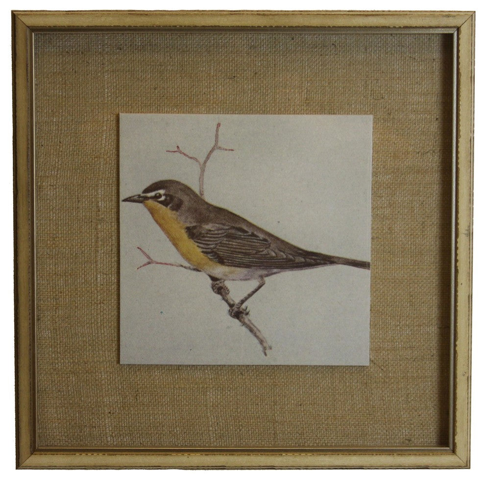 Single Yellow And Brown Bird On Burlap