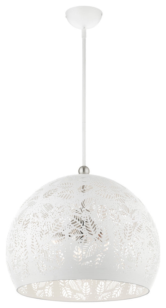 Livex Lighting Chantilly 3 Light White With Brushed Nickel Accents Large Pendant