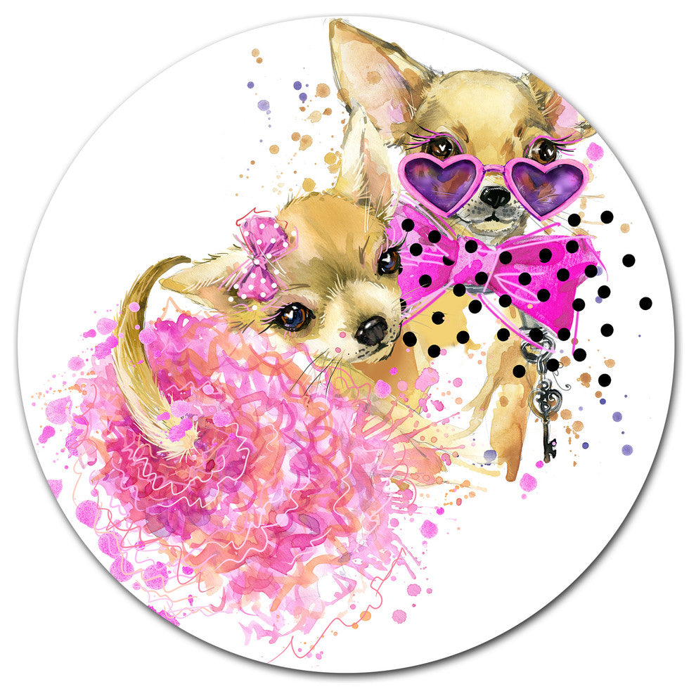 Lovely Sweet Dog Watercolor, Animal Round Wall Art, 23"