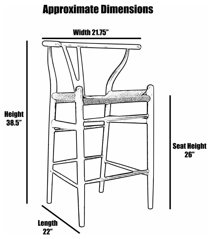 Wishbone Solid Wood Counter Height Bar Stool Y Open Back Weave Seat, Black