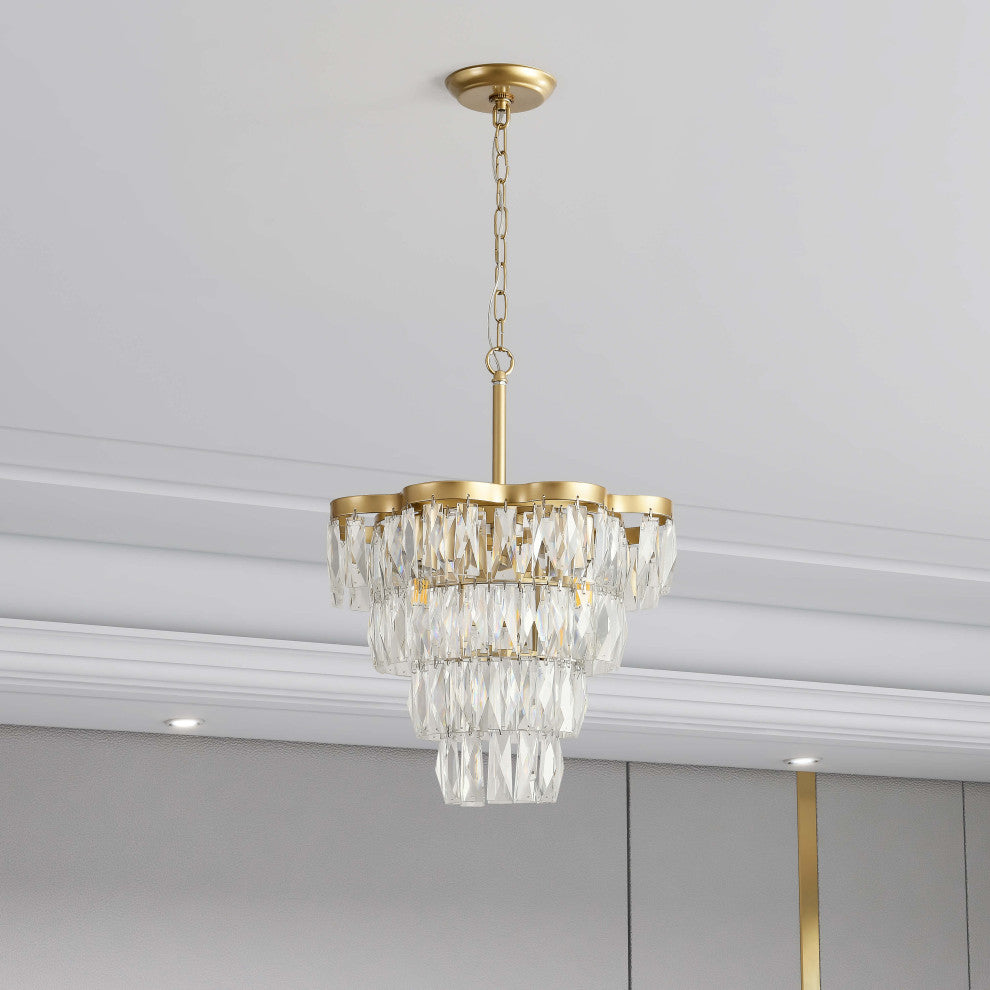 Abigil Gold 4-light Crystal Glass Prism 4-tier Chandelier