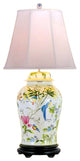 Chinese Porcelain Bird and Floral Motif Temple Jar Table Lamp 32'