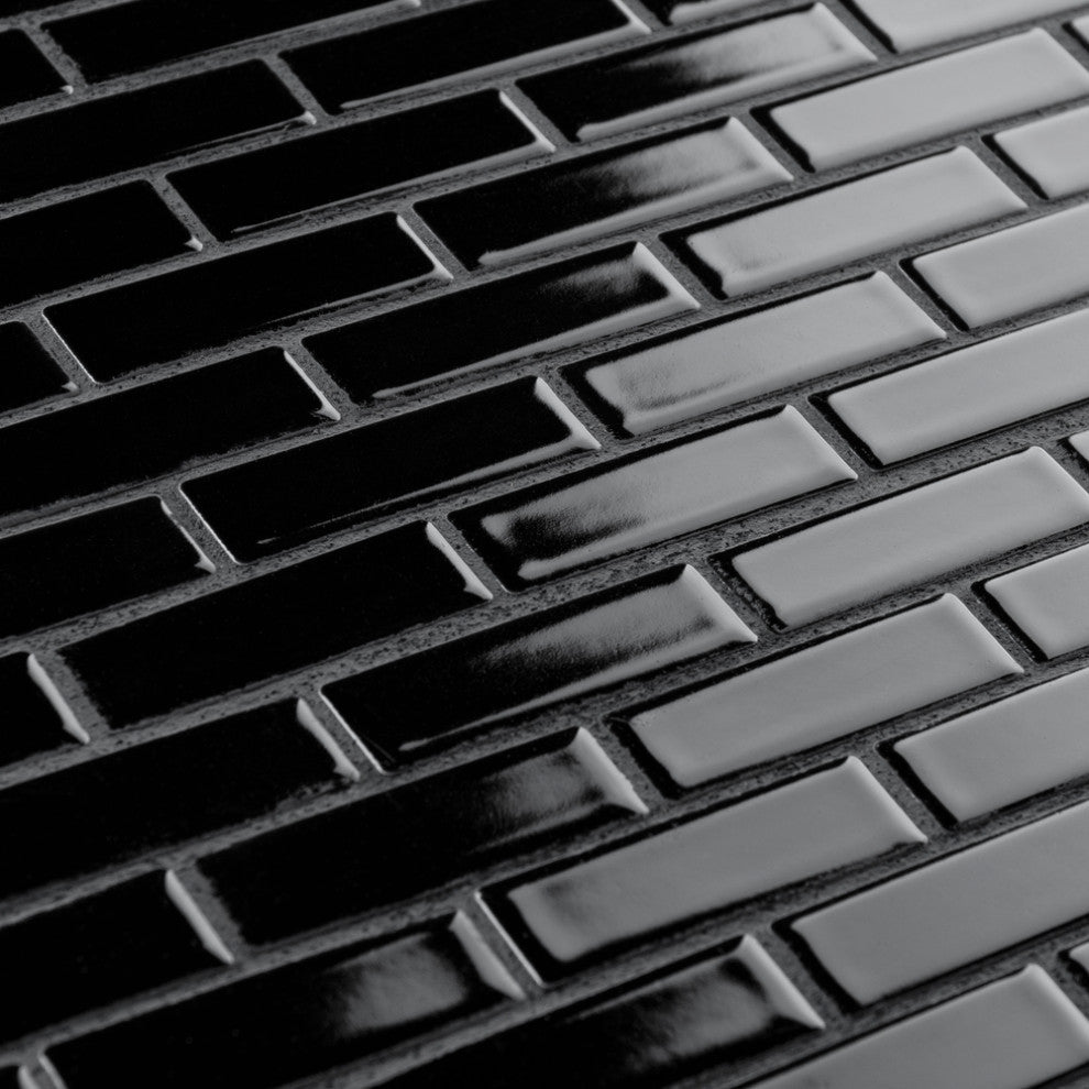 Metro Brick Subway Glossy Black Porcelain Floor and Wall Tile