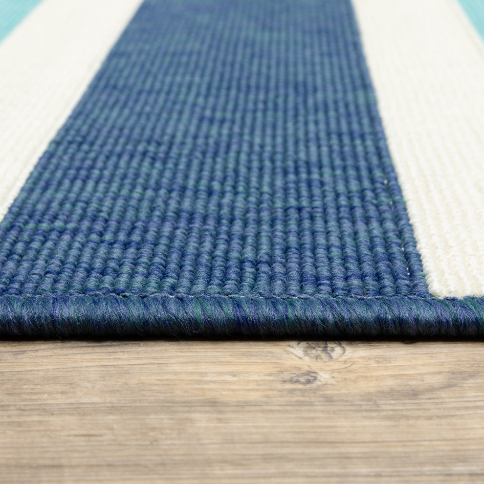 Madelina Stripe Blue and Ivory Indoor or Outdoor Area Rug, 5'3"x7'6"