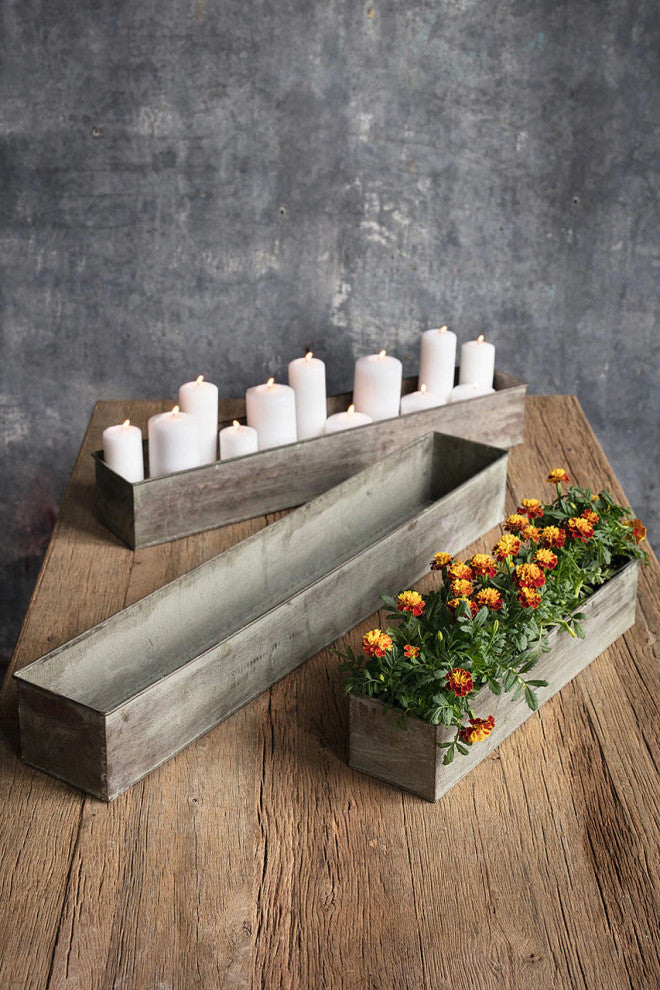 Metal and Patina Finish Troughs - Set of 3