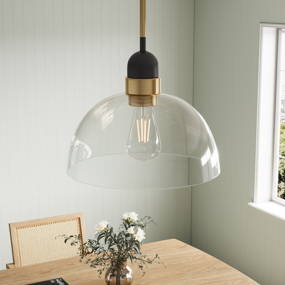 Industrial Matte Black Glass Shade Pendant Light With Brass Finish