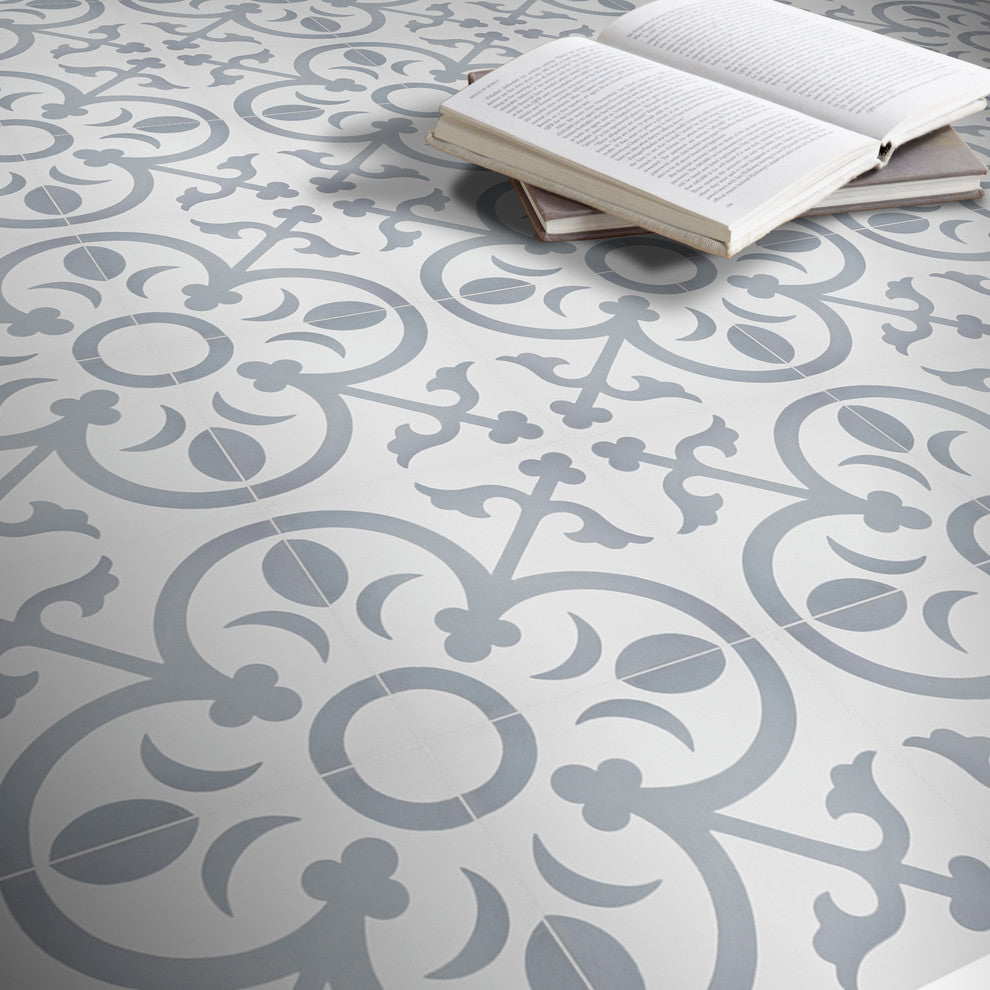 8"x8" Nador Handmade Cement Tile, White/Gray, Set of 12