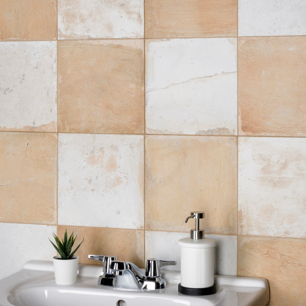 Kings Clay Checker Ceramic Floor and Wall Tile, Sand