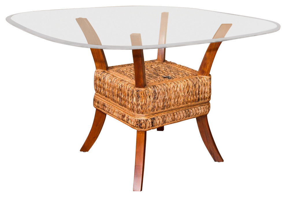 42" Belize Dining Table Base In Sienna Finish, Tempered Bevel Edge Glass