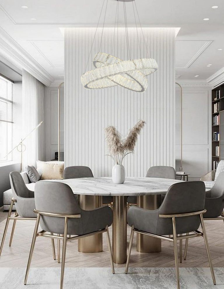 Chrome Dimmable LED Chandelier With Clear Crystal Accents