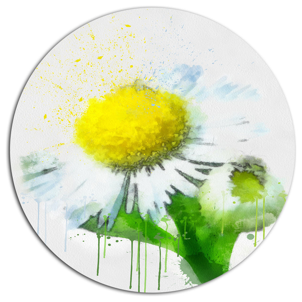 Yellow Chamomile Sketch Watercolor, Floral Round Wall Art, 23"