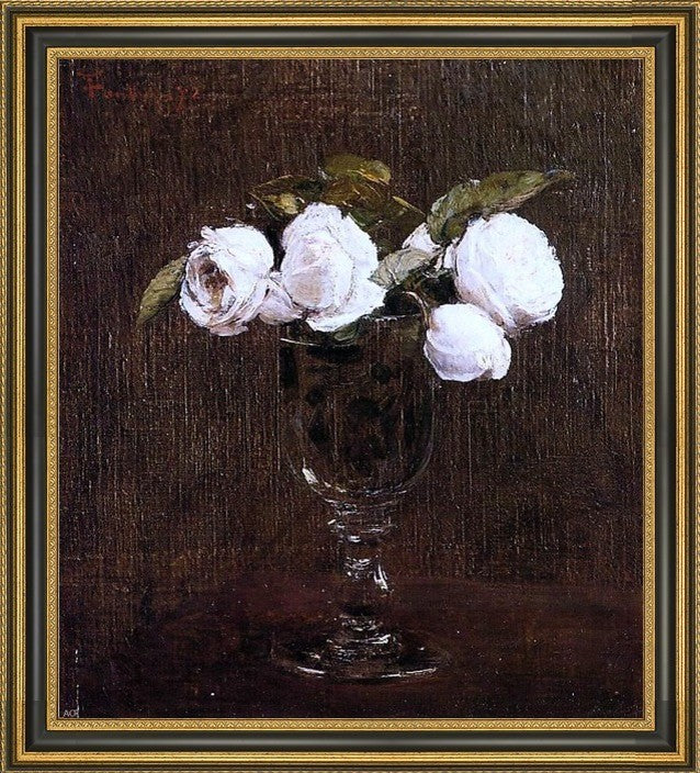 Henri FantinLatour Vase of Roses Framed Premium Canvas Print, 20"x25"