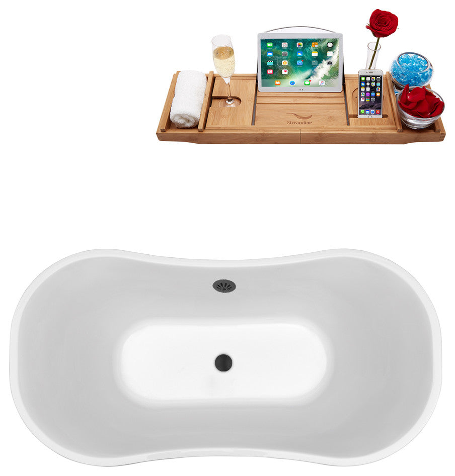68" Streamline N201BL Soaking Freestanding Tub and Tray With External Drain