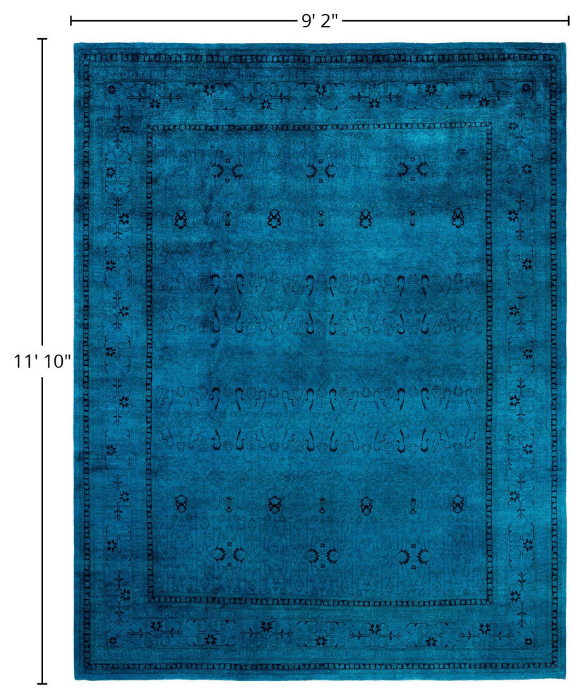 Overdyed One-of-a-Kind Hand-Knotted Area Rug Green, 9' 2" x 11' 10"