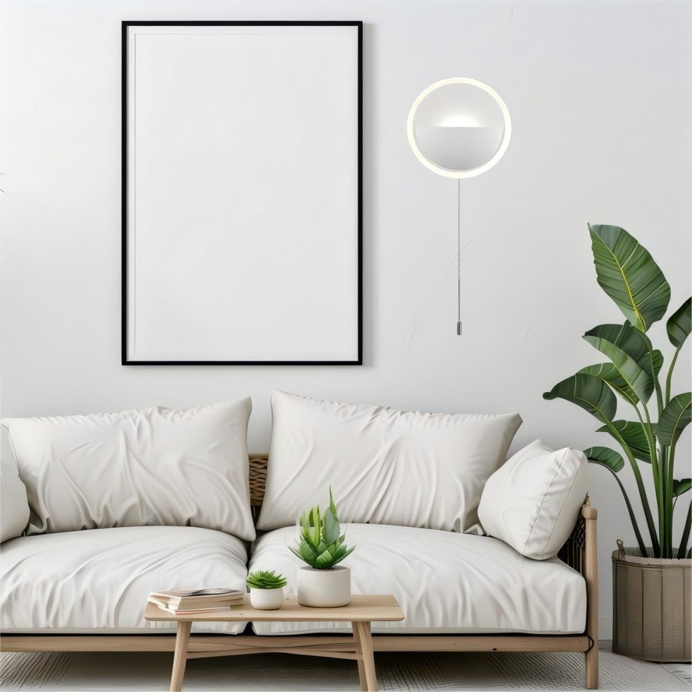Simple Round Acrylic LED Wall Sconce 8.5W-4000K With Pull Chain Switch