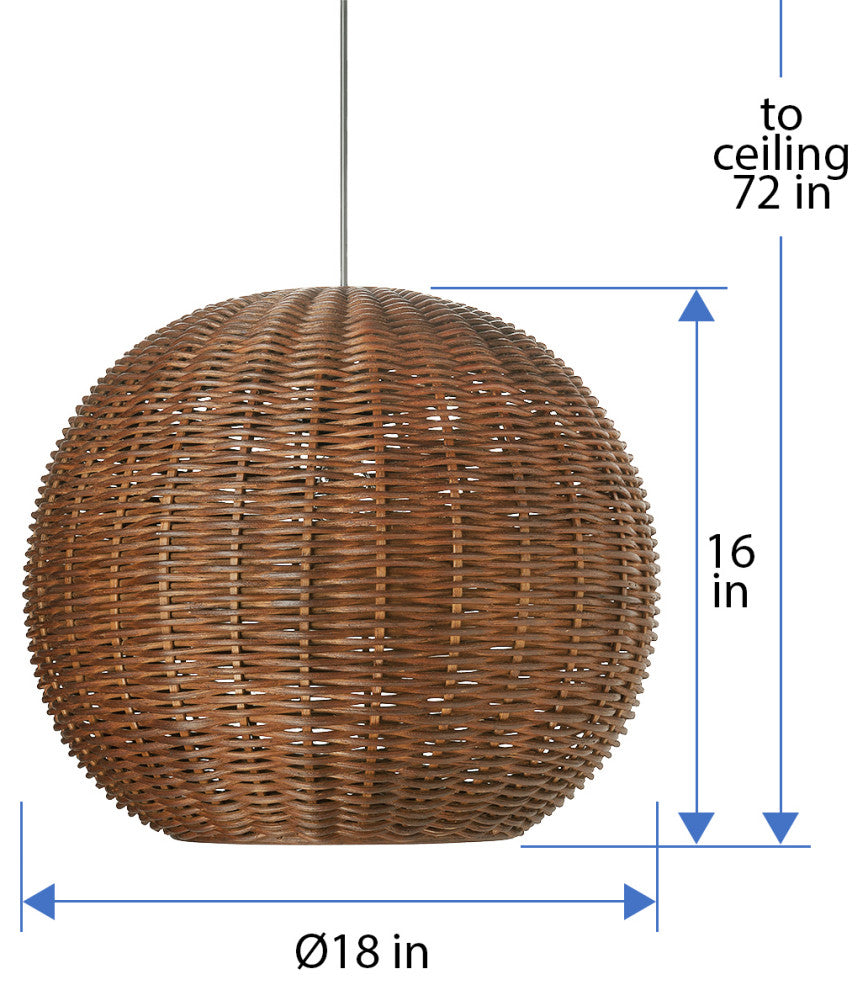 Handwoven Wicker Ball Pendant Light, Natural, Brown