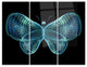 "Light Blue Fractal Butterfly in Dark" Metal Wall Art, 3 Panels, 36"x28"
