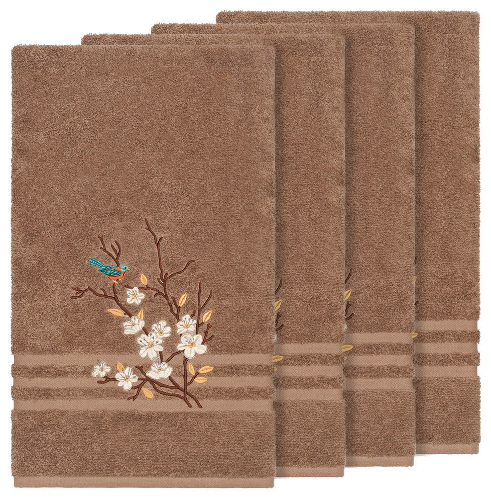 Linum Home Textiles Spring Time Embellished, Latte, Bath Towel, 4-Piece Set