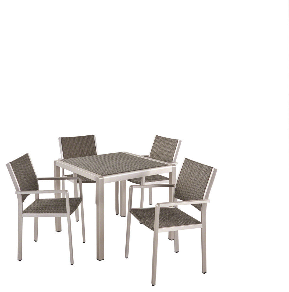 Bennington Patio 4-Seater Aluminum Dining Set With Tempered Glass Table Top, Polyethylene Wicker