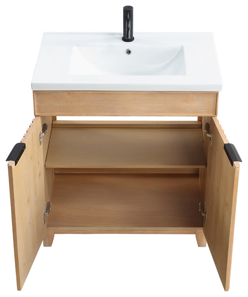 Palos Bathroom Vanity, Fir Wood Brown, 30", Ceramic Top, No Mirror