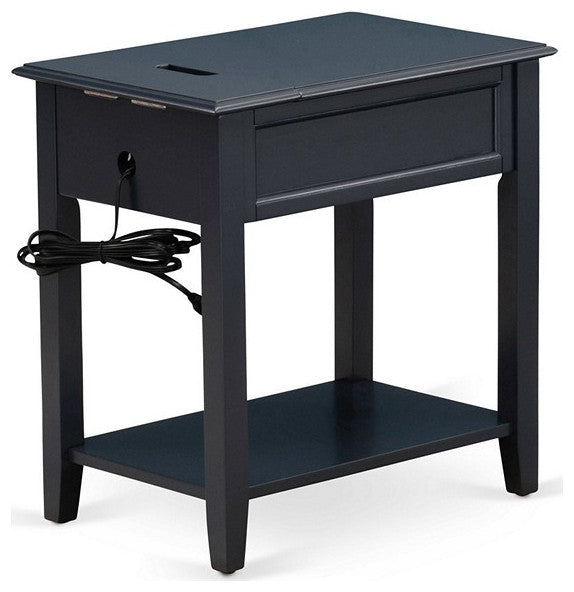 Mid Century Night Stand For Bedroom, 1 Wooden Drawer, Navy Blue Finish