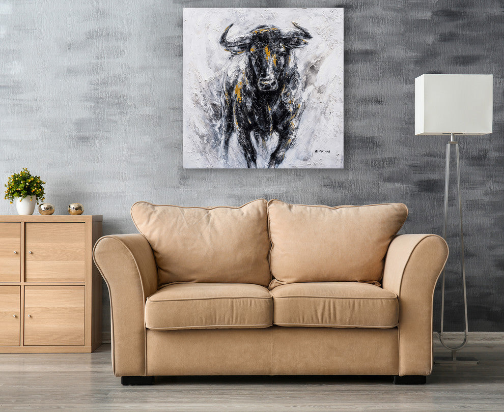 Abstract art "Fearless Bull Hand Painted" Oil painting - Wrapped Canvas Painting
