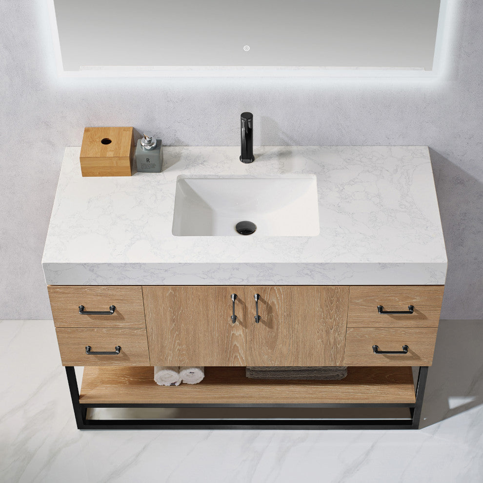 Alistair Vanity, North American Oak, Matte Black Hardware, 48", With Mirror