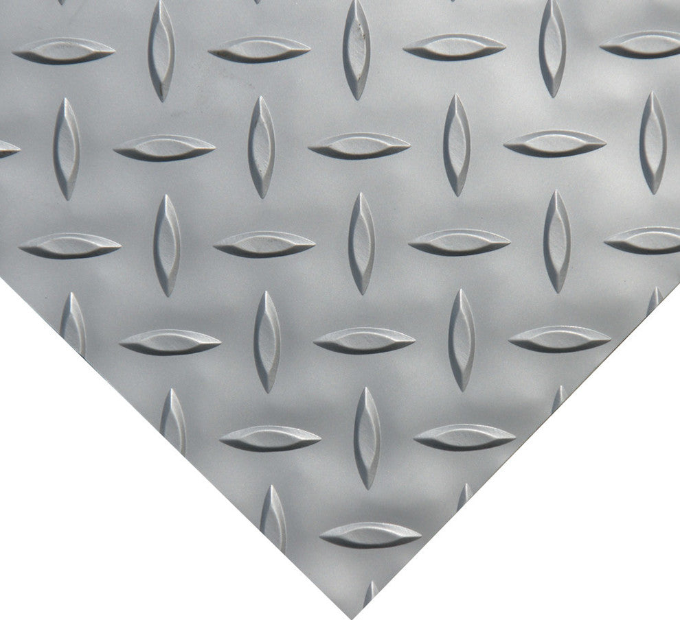 Rubber-Cal "Diamond-Plate Metallic" PVC Flooring - 2.5 mm x 4 x 10 ft - Silver