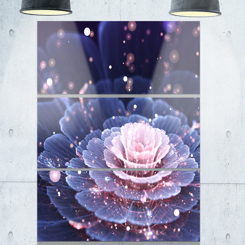 "Fractal Flower Pink and Gray" Digital Metal Wall Art, 3 Panels, 28"x36"
