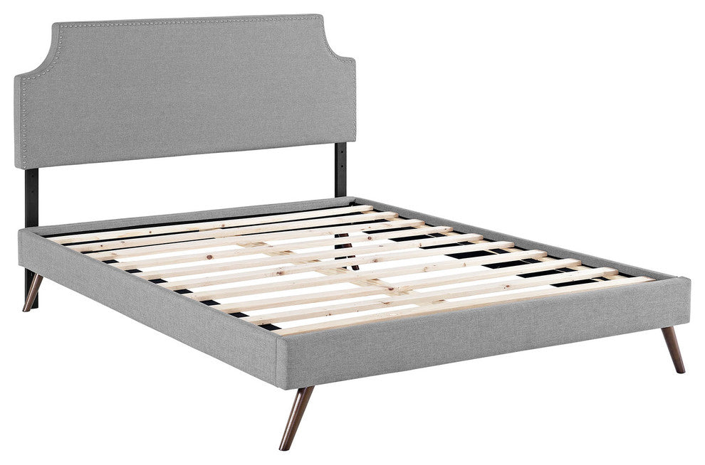 Modway Laura Full Fabric Platform Bed With Round Splayed Legs, Light Gray