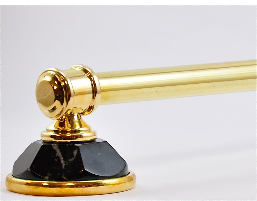 Towel Bar With Nero Marquina Marbel Accents, Polished Chrome