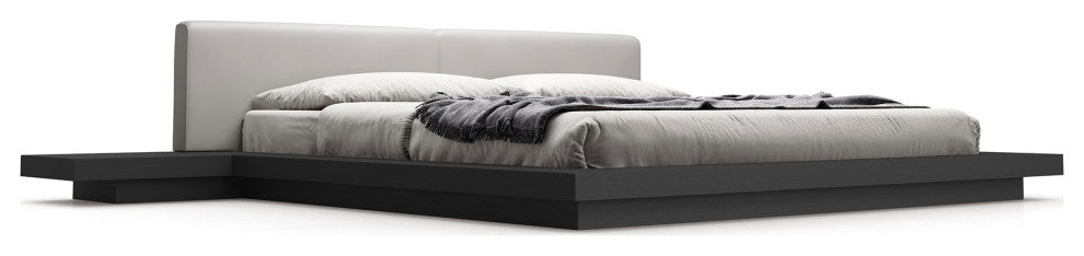 Akanji King Bed in Pearl Gray Eco Leather and Wenge