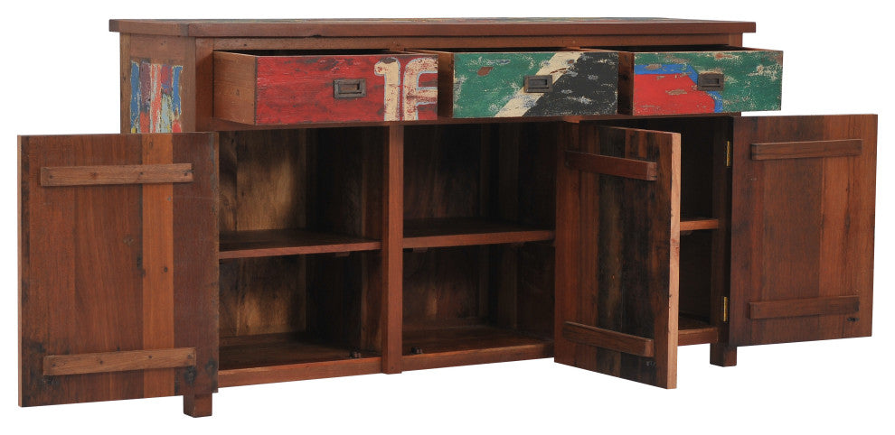 Marina Del Rey Recycled Teak Wood Linen Cabinet With 3 doors and 3 drawers